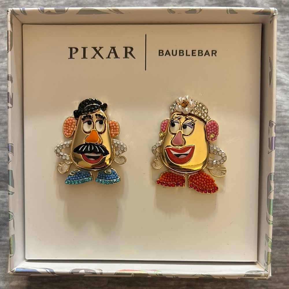 BaubleBar Pixar Potato Head Earrings with Red and Blue Accents NWT